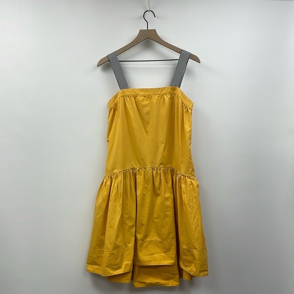 English Factory Poplin Tiered Drop Waist Sleeveless Swing Dress Yellow Small - Picture 2 of 8